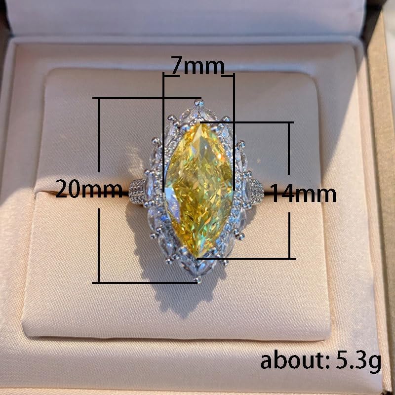 Htayekog Olive Horse Eye Ring 925 Silver Full Diamond Ring Promise Rings for Her，18k Gold Shiny Citrine Ring Cubic Zirconia Promise Rings Cz Yellow Gem Cocktail Rings Eternity Engagement Wedding Ring （8） - Image 4
